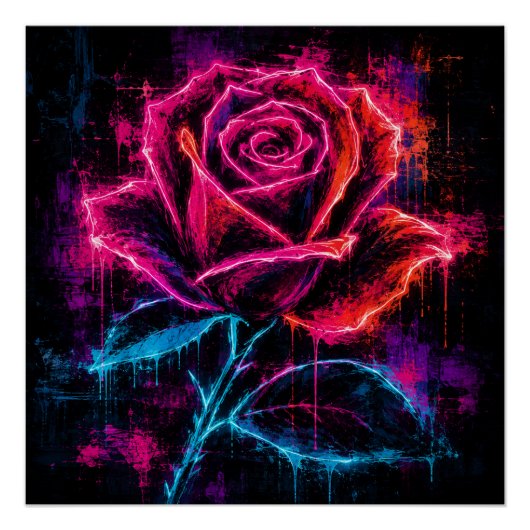 Neon Roos Retro Perfect Poster (Voorkant)