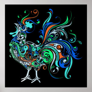 Neon Rooster Poster