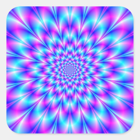 Neon Rosette in Blauw en Roze Vierkante Sticker (Voorkant)