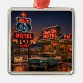 Neon Route 66 Motel Boom Kerstversiering Metalen Ornament