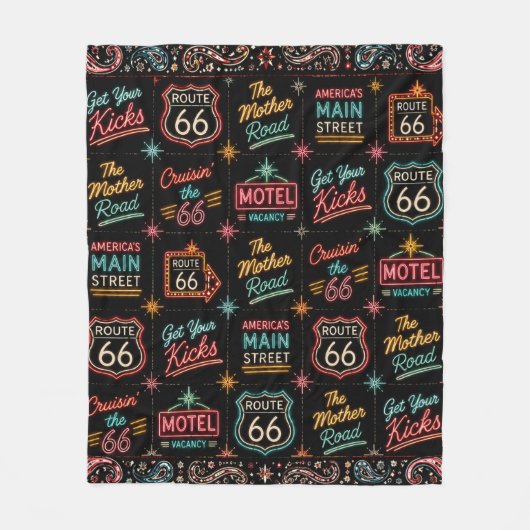 Neon Route 66 Roadtrip Comfort Fleece Deken (Voorkant)