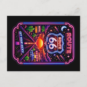 Neon Route 66 Woestijn Nacht Rit Glow Kunst Feestdagenkaart
