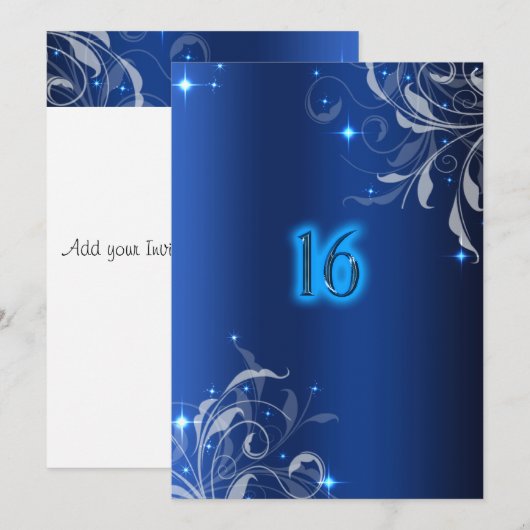 Neon, Royal Blue, Custom Sweet Sixteen Uitnodiging (Voorkant / Achterkant)
