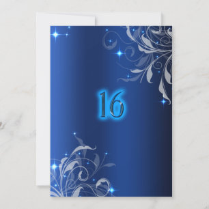 Neon, Royal Blue, Custom Sweet Sixteen Uitnodiging