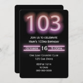 Neon roze 103e verjaardag Party uitnodiging (Voorkant / Achterkant)