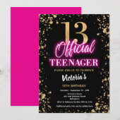 Neon Roze 13e Verjaardagsfeestje Kaart (Voorkant / Achterkant)