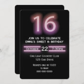 Neon roze 16e verjaardagsfeest kaart (Voorkant / Achterkant)