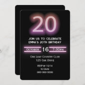 Neon Roze 20e Verjaardagsfeestje Kaart (Voorkant / Achterkant)