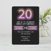 Neon Roze 20e Verjaardagsfeestje Kaart (Staand voorkant)