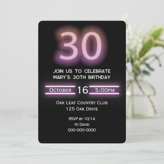 Neon roze 30ste verjaardagsfeest kaart (Staand voorkant)
