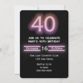 Neon roze 40ste verjaardagsfeestje kaart (Voorkant)