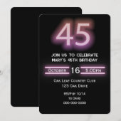 Neon roze 45ste verjaardagsfeestje kaart (Voorkant / Achterkant)