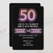 Neon roze 50ste verjaardagsfeest kaart (Voorkant / Achterkant)