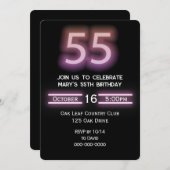 Neon roze 55ste verjaardagsfeestje kaart (Voorkant / Achterkant)