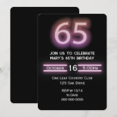 Neon roze 65ste verjaardagsfeestje kaart (Voorkant / Achterkant)