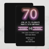 Neon roze 70ste verjaardagsfeestje kaart (Voorkant / Achterkant)