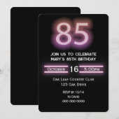 Neon Roze 85ste Verjaardagsfeestuitnodiging Kaart (Voorkant / Achterkant)