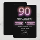 Neon roze 90ste verjaardagsfeestje kaart (Voorkant / Achterkant)