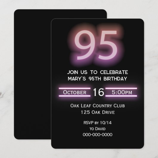 Neon Roze 95e Verjaardagsfeestje Kaart (Voorkant / Achterkant)
