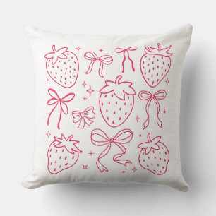 Neon Roze Aardbeien en Strikken Kawaii Ontwerp Kussen