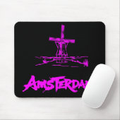 Neon Roze Amsterdam Molen Schets Modern Zwart Muismat (Met muis)
