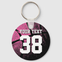Neon roze basketbal sleutelhanger met jersey numme