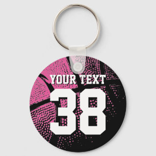 Neon roze basketbal sleutelhanger met jersey numme