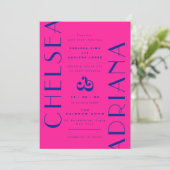 Neon Roze Blauw Art Deco Typografie Bruiloft Kaart (Staand voorkant)