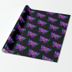 Neon Roze Blauw Groene Moth Cadeaupapier