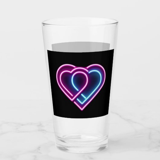 Neon roze/blauw hart Valentijnsdag mok Glas (Voorkant)