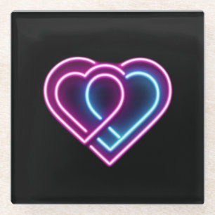 Neon roze/blauw hart Valentijnsdag mok Glazen Onderzetter