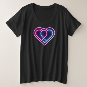 Neon roze/blauw hart Valentijnsdag mok Grote Maat T-shirt