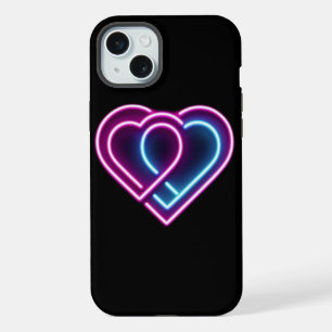 Neon roze/blauw hart Valentijnsdag mok iPhone 15 Plus Case
