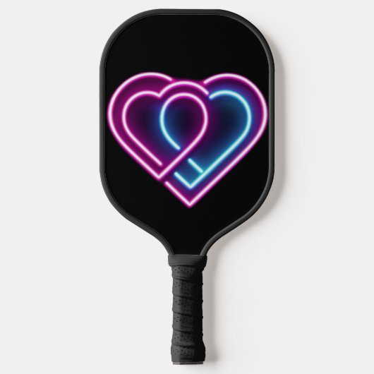 Neon roze/blauw hart Valentijnsdag mok Pickleball Paddle (Voorkant)