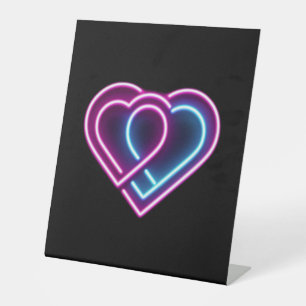 Neon roze/blauw hart Valentijnsdag mok Reclamebord Met Voetstuk