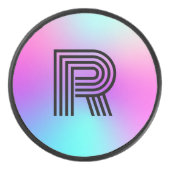 Neon roze blauw & Paarse ombre monogram Hockey Puck (Voorkant)