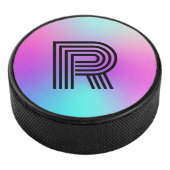 Neon roze blauw & Paarse ombre monogram Hockey Puck (3/4)