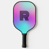 Neon roze blauw & Paarse ombre monogram Pickleball Paddle (Achterkant)