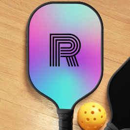 Neon roze blauw & Paarse ombre monogram Pickleball Paddle