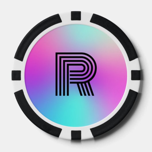 Neon roze blauw & Paarse ombre monogram Poker Chips (Voorkant)