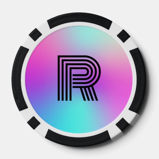 Neon roze blauw & Paarse ombre monogram Poker Chips (Achterkant)