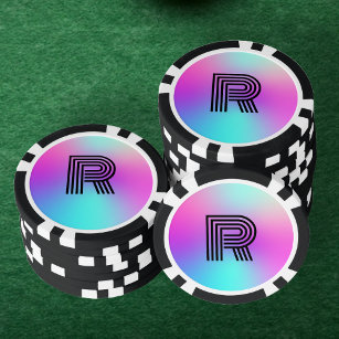 Neon roze blauw & Paarse ombre monogram Poker Chips