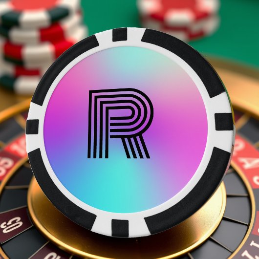 Neon roze blauw & Paarse ombre monogram Poker Chips