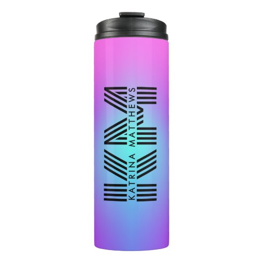 Neon Roze Blauw & Paarse Ombre Monogram Thermosbeker (Voorkant)