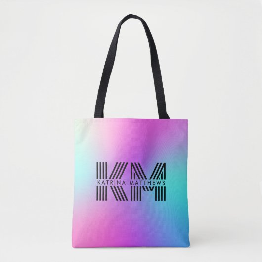 Neon roze blauw & Paarse ombre monogram Tote Bag (Voorkant)
