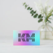 Neon roze blauw & Paarse ombre monogram Visitekaartje (Staand voorkant)
