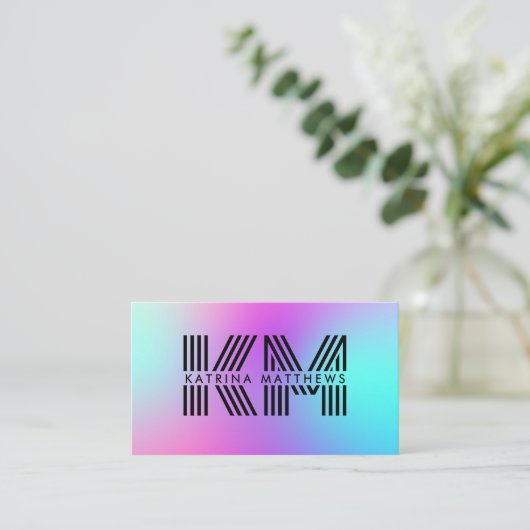 Neon roze blauw & Paarse ombre monogram Visitekaartje (Staand voorkant)