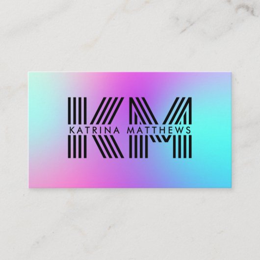 Neon roze blauw & Paarse ombre monogram Visitekaartje (Voorkant)