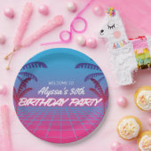 Neon Roze Blauw Retro 80s Thema Verjaardagsfeestje Papieren Bordje (Feest)