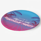 Neon Roze Blauw Retro 80s Thema Verjaardagsfeestje Papieren Bordje (Gekanteld)